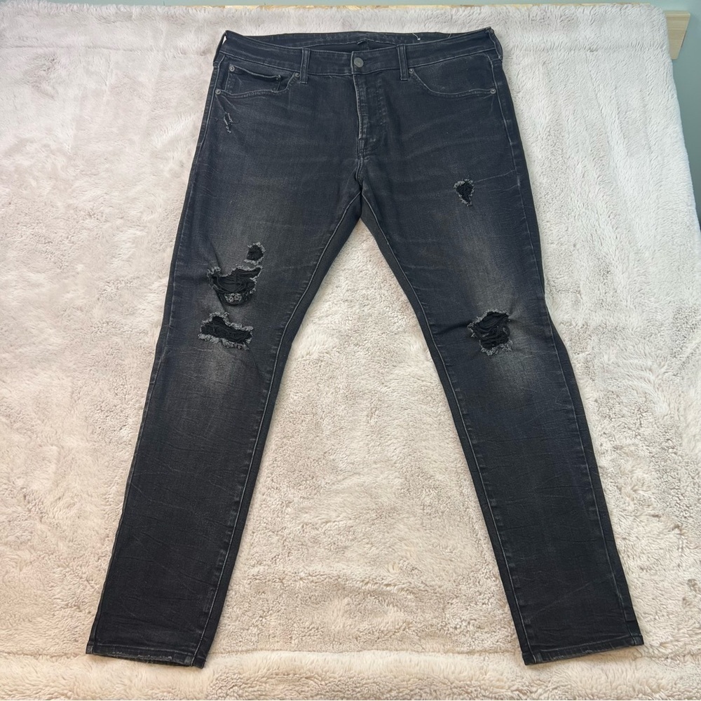 American Eagle Flex Skinny Jeans Mens 38x32 Black Distressed